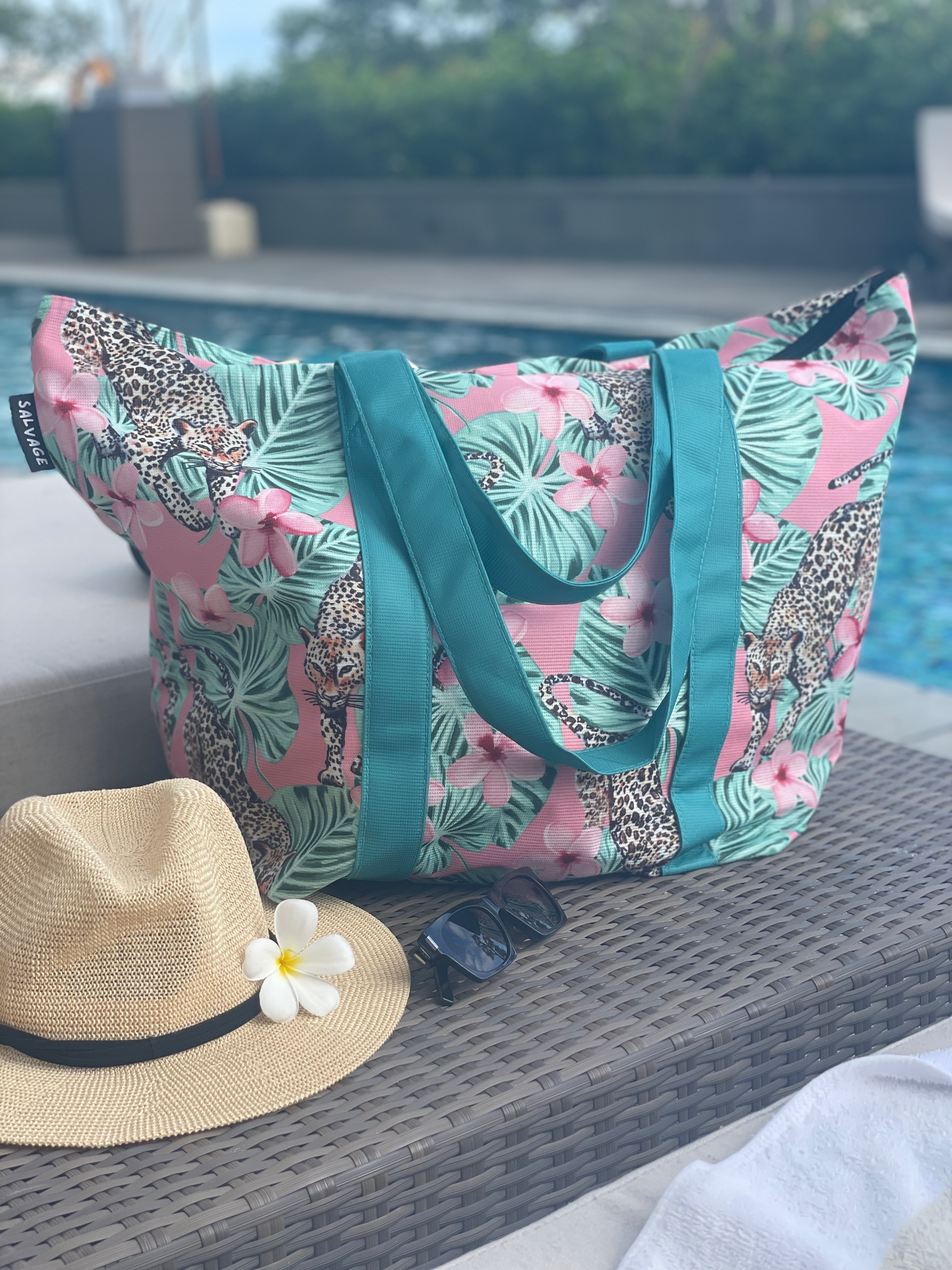Cheetah Floral Beach Bag